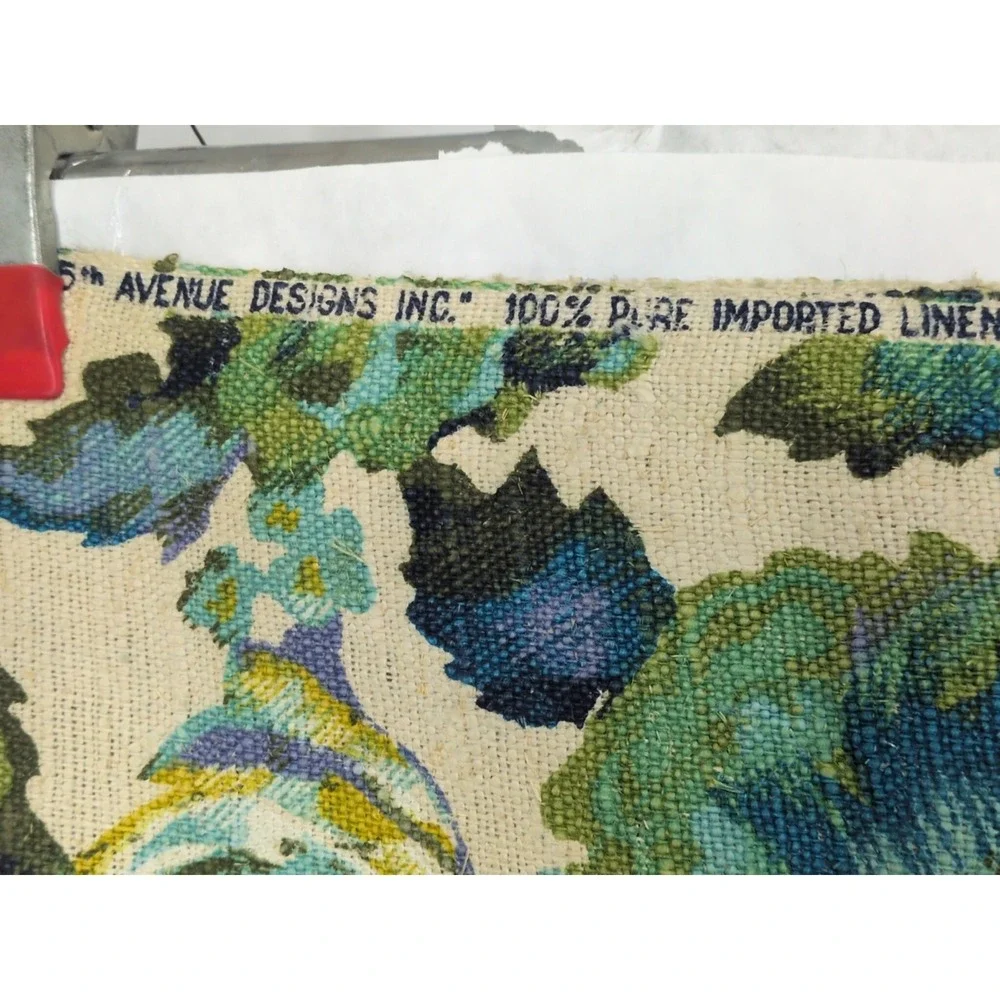 5th Avenue Designs Floral Linen 3 Yds Vintage Fabric VAT Green Blue Gold